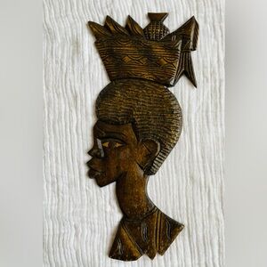 Vintage Hand Carved Wooden Haitian Woman Wall Art - Dark Brown